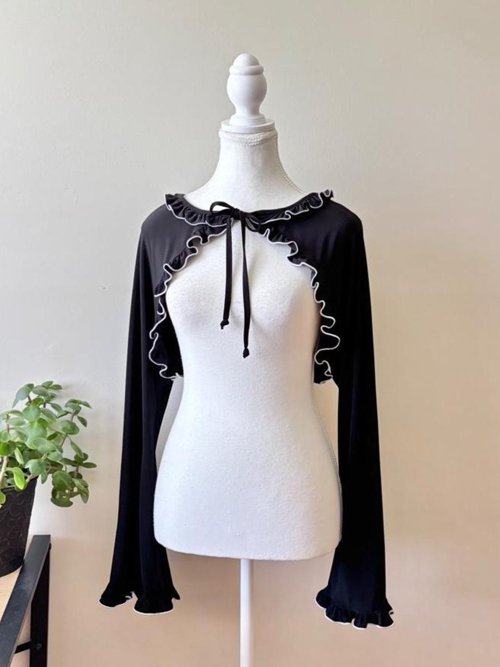 Black Ruffle Tie-Front Shrug
